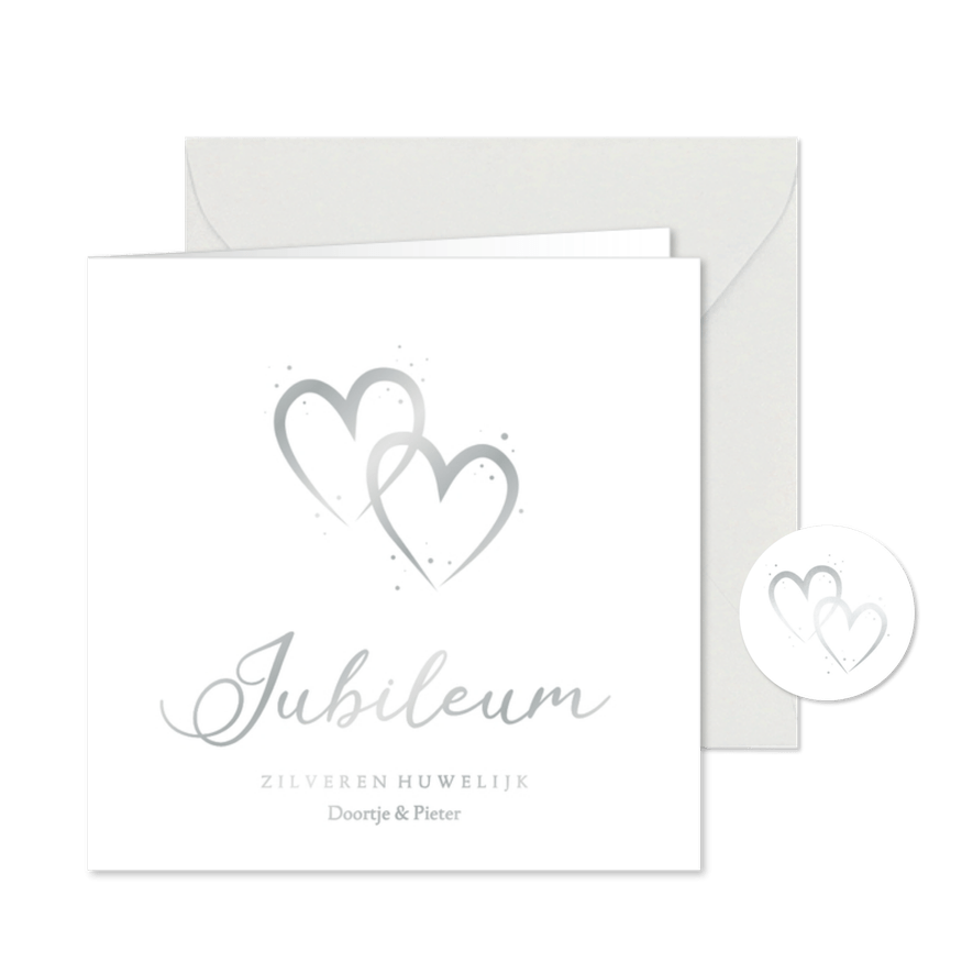 Uitnodiging voor jubileum met zilveren hartjes simpel - Kaartimpressie