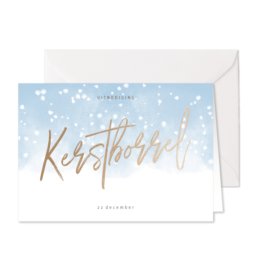 Uitnodiging voor kerstborrel met waterverf en sneeuw - Kaartimpressie