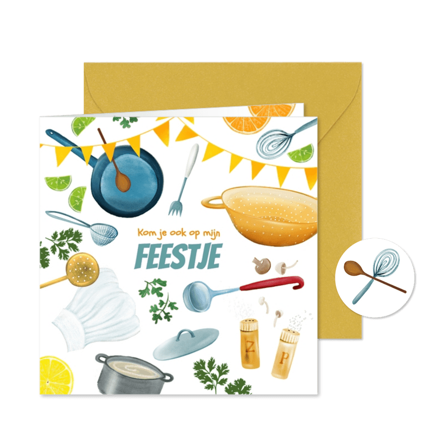 Uitnodiging voor kinder-kook-feestje - Kaartimpressie