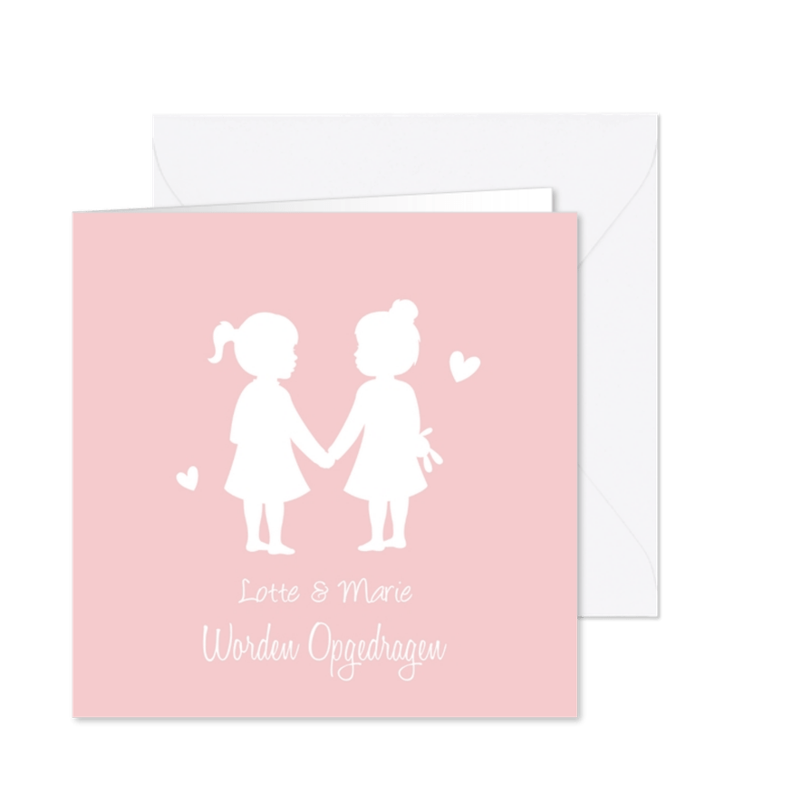 Uitnodiging voor opdraging van meisjes tweeling silhouet - Kaartimpressie
