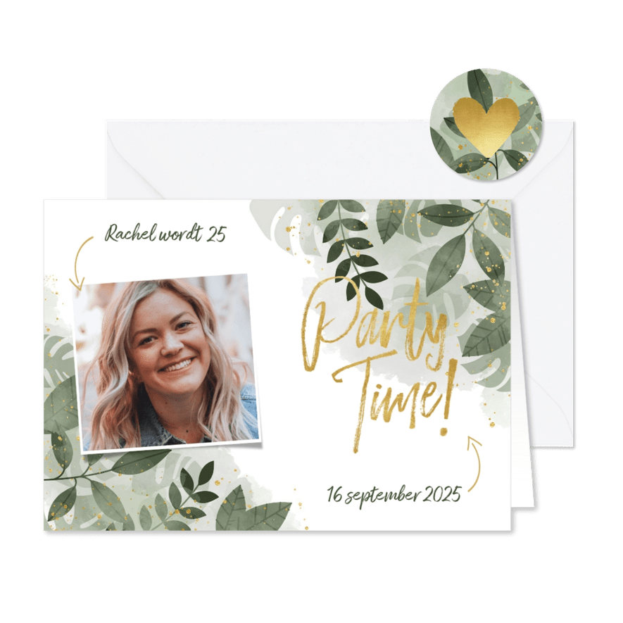 Uitnodiging voor verjaardag botanische print & typografie - Kaartimpressie