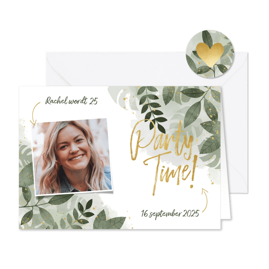Uitnodiging voor verjaardag botanische print & typografie - Kaartimpressie