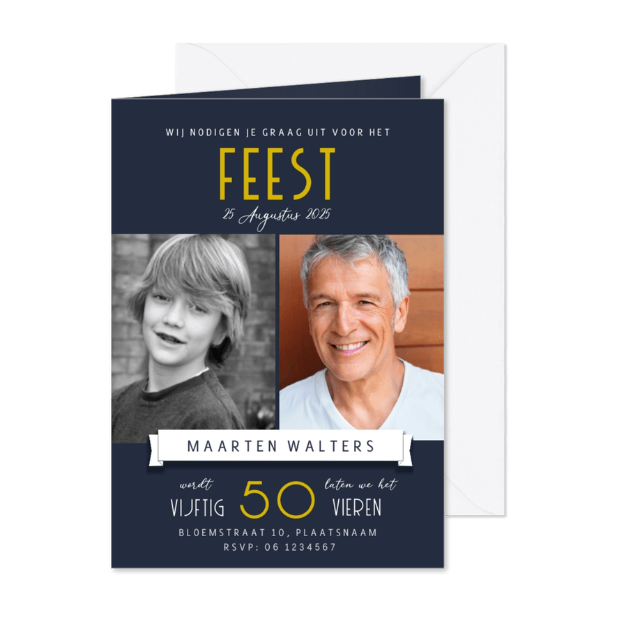 Uitnodiging voor verjaardagsfeest 50 jaar 2 foto's - Kaartimpressie