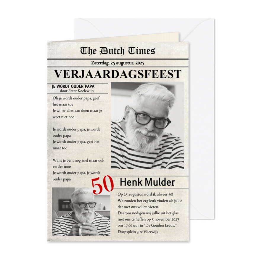 Uitnodiging voorpagina nieuws jarig - Kaartimpressie