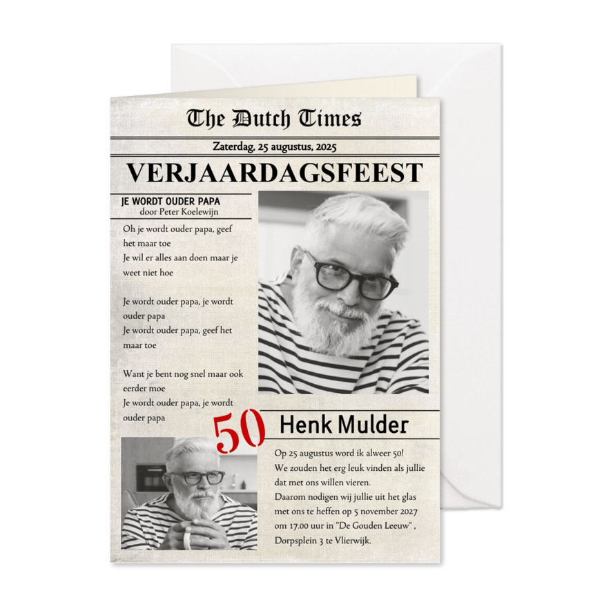 Uitnodiging voorpagina nieuws jarig - Kaartimpressie