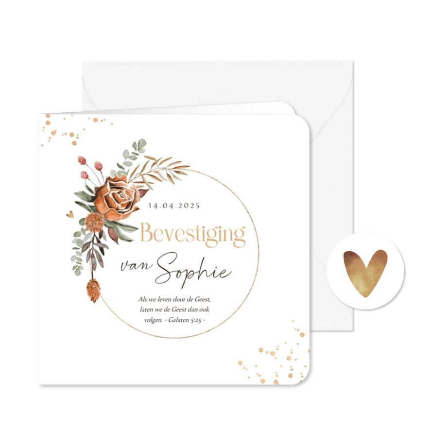 Uitnodiging vormsel droogbloemen stijlvol christelijk krans  - Kaartimpressie