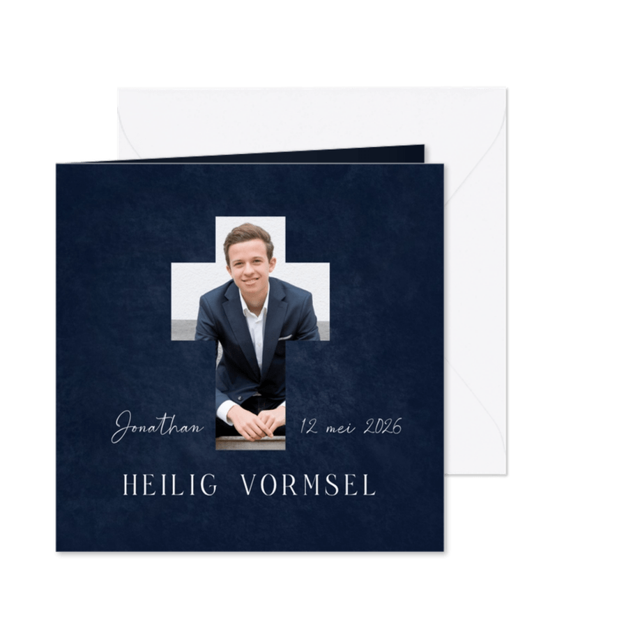 Uitnodiging vormsel kruis donkerblauwe achtergrond - Kaartimpressie