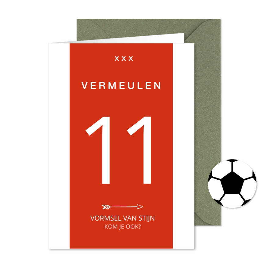 Uitnodiging vormsel voetbalshirt uitnodiging rood wit - Kaartimpressie