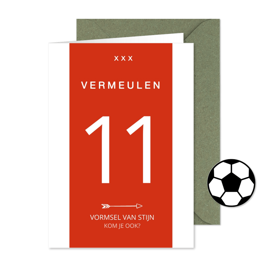 Uitnodiging vormsel voetbalshirt uitnodiging rood wit - Kaartimpressie