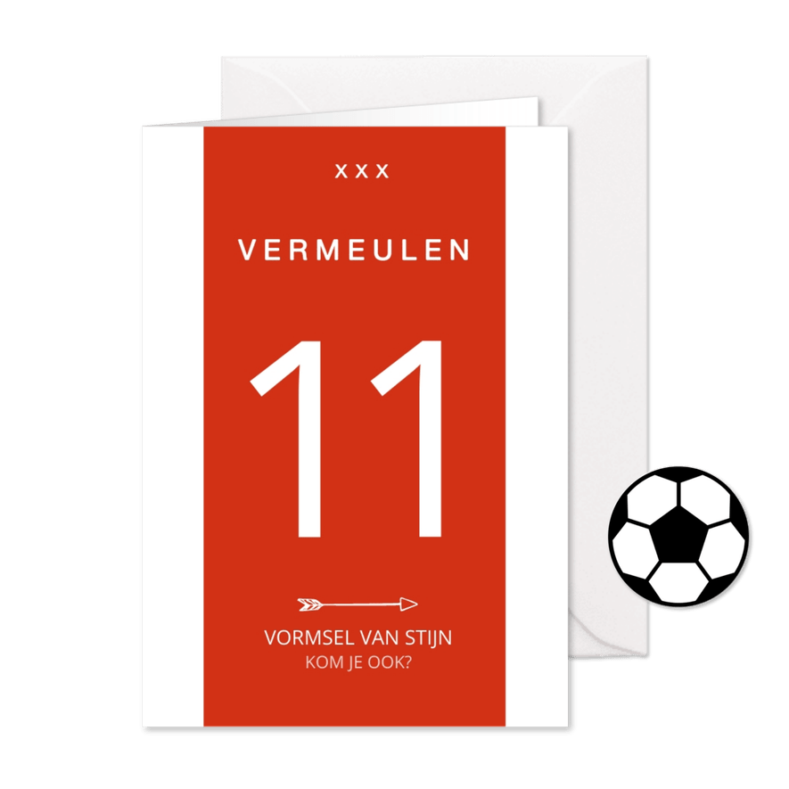 Uitnodiging vormsel voetbalshirt uitnodiging rood wit - Kaartimpressie