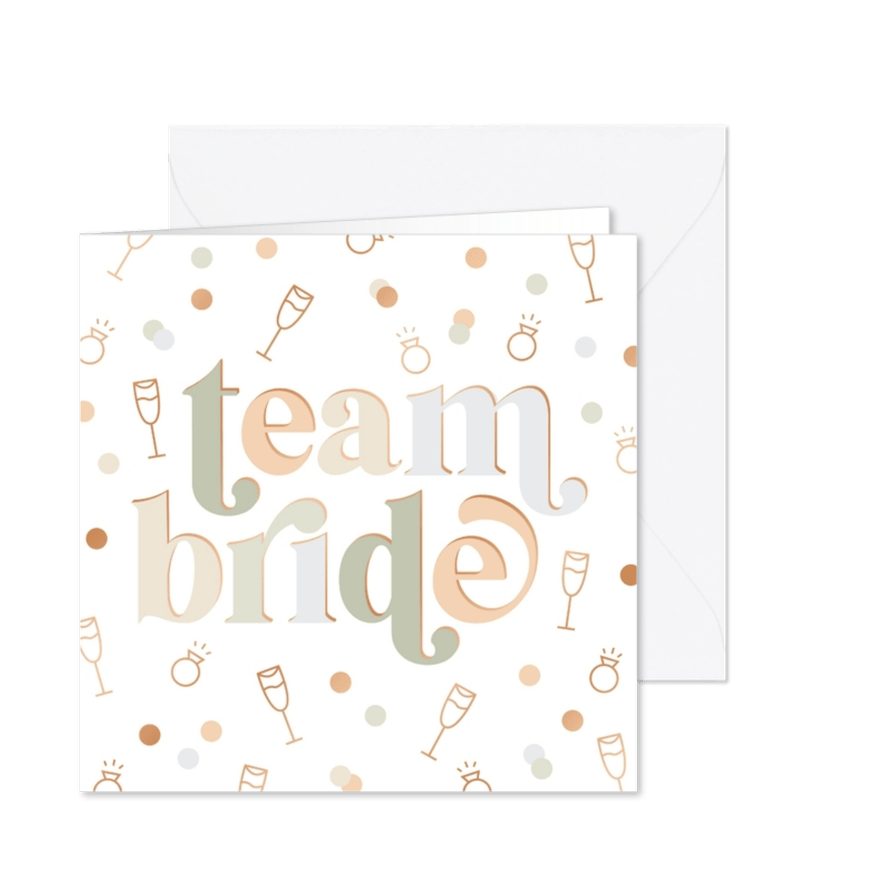 Uitnodiging vrijgezellenfeestje Team Bride met confetti - Kaartimpressie