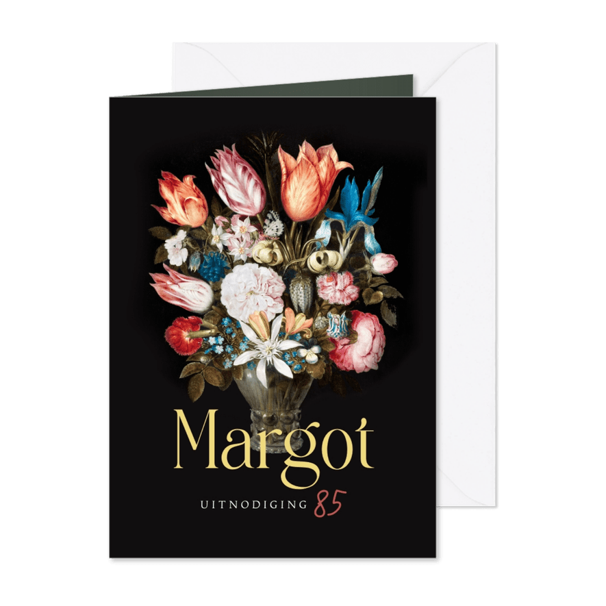 Uitnodiging vrouw 85 senior bloemen kunst boeket - Kaartimpressie