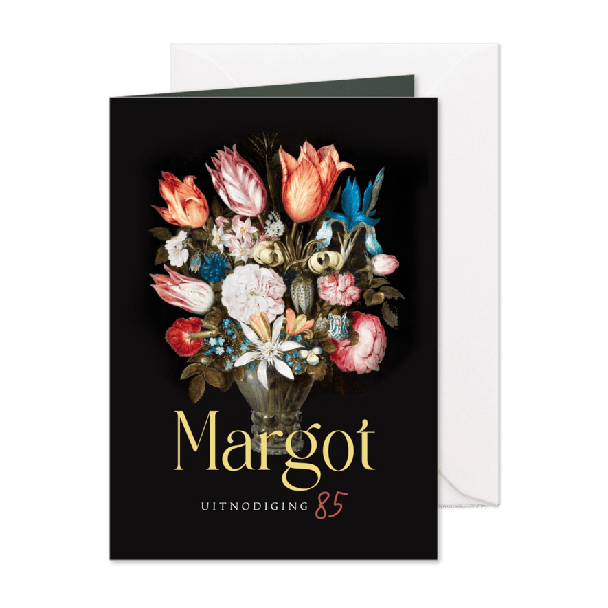 Uitnodiging vrouw 85 senior bloemen kunst boeket - Kaartimpressie