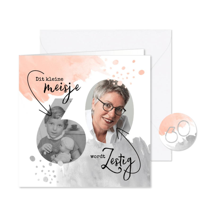 Uitnodiging waterverf Dit kleine meisje wordt 60 - Kaartimpressie