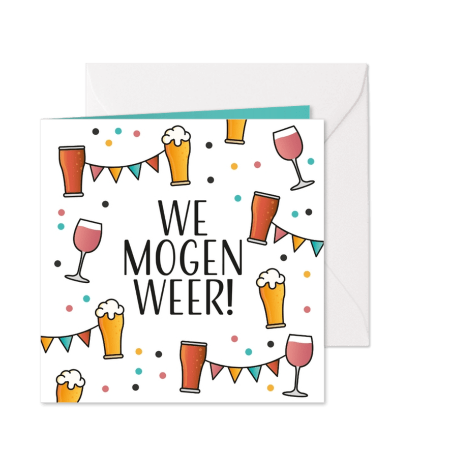 Uitnodiging we mogen weer bier wijn cola confetti - Kaartimpressie