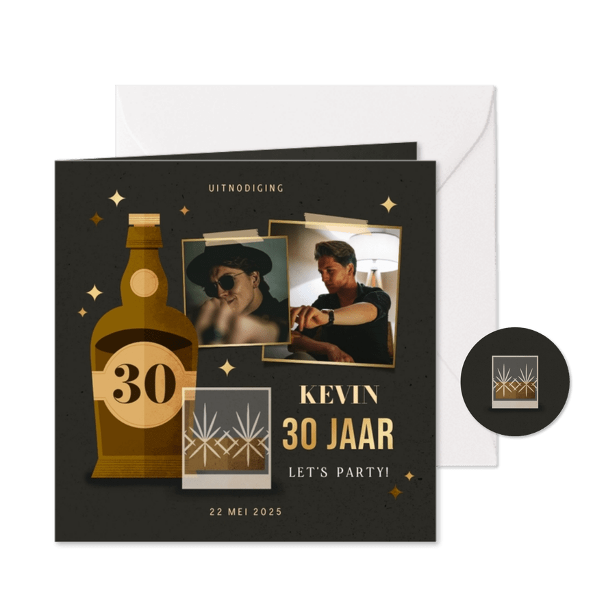 Uitnodiging whisky met foto's 30 jaar aanpasbaar - Kaartimpressie