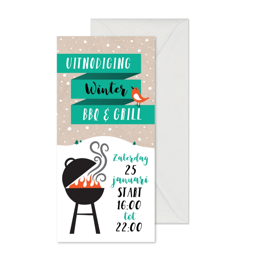 Uitnodiging winter kerst BBQ en Grill nieuwjaarsborrel - Kaartimpressie