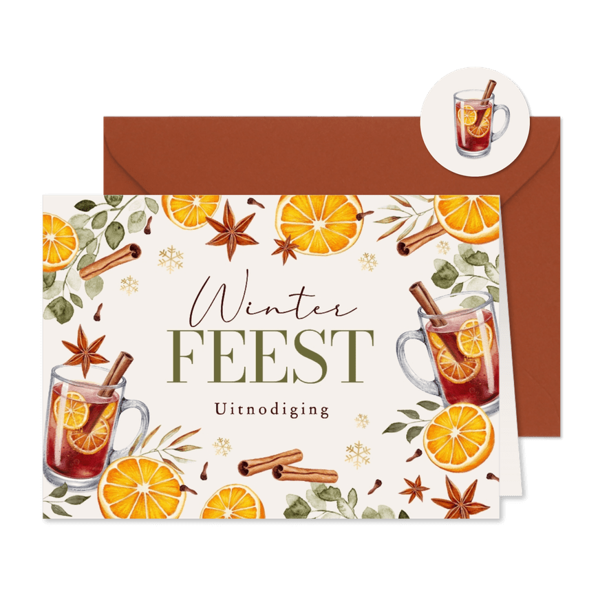 Uitnodiging winter tuinfeest glühwein feestje stijlvol - Kaartimpressie