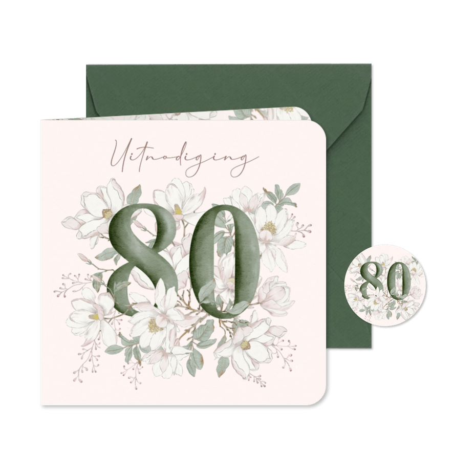 Uitnodiging witte magnolia's 80 jaar - Kaartimpressie