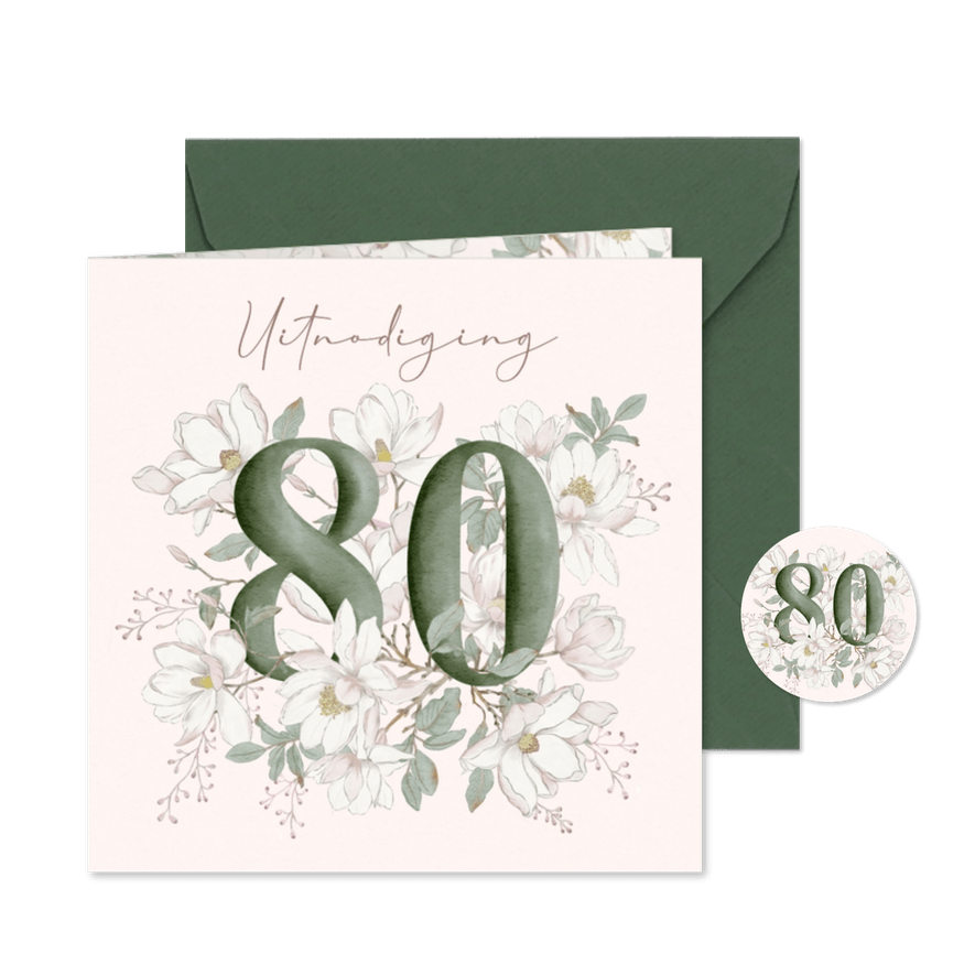 Uitnodiging witte magnolia's 80 jaar - Kaartimpressie