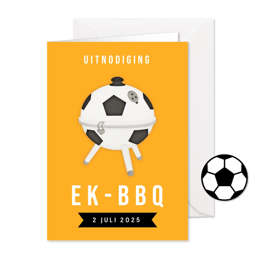 Uitnodiging WK barbecue - oranje met voetbal bbq - Kaartimpressie