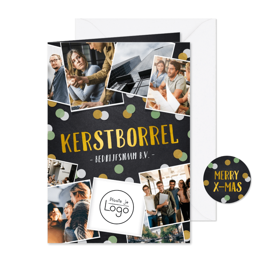 Uitnodiging zakelijk kerstborrel fotocollage - Kaartimpressie