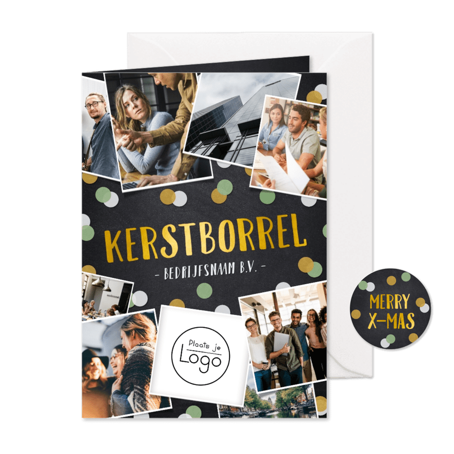 Uitnodiging zakelijk kerstborrel fotocollage - Kaartimpressie