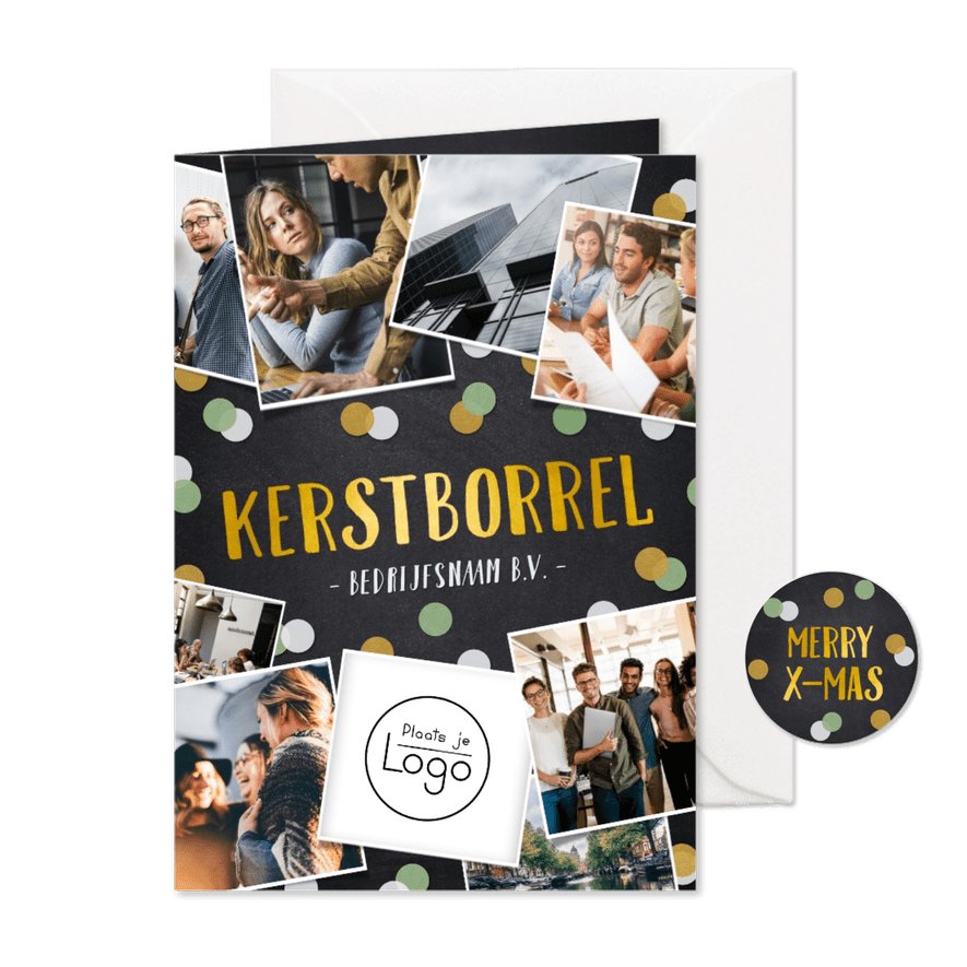 Uitnodiging zakelijk kerstborrel fotocollage  - Kaartimpressie