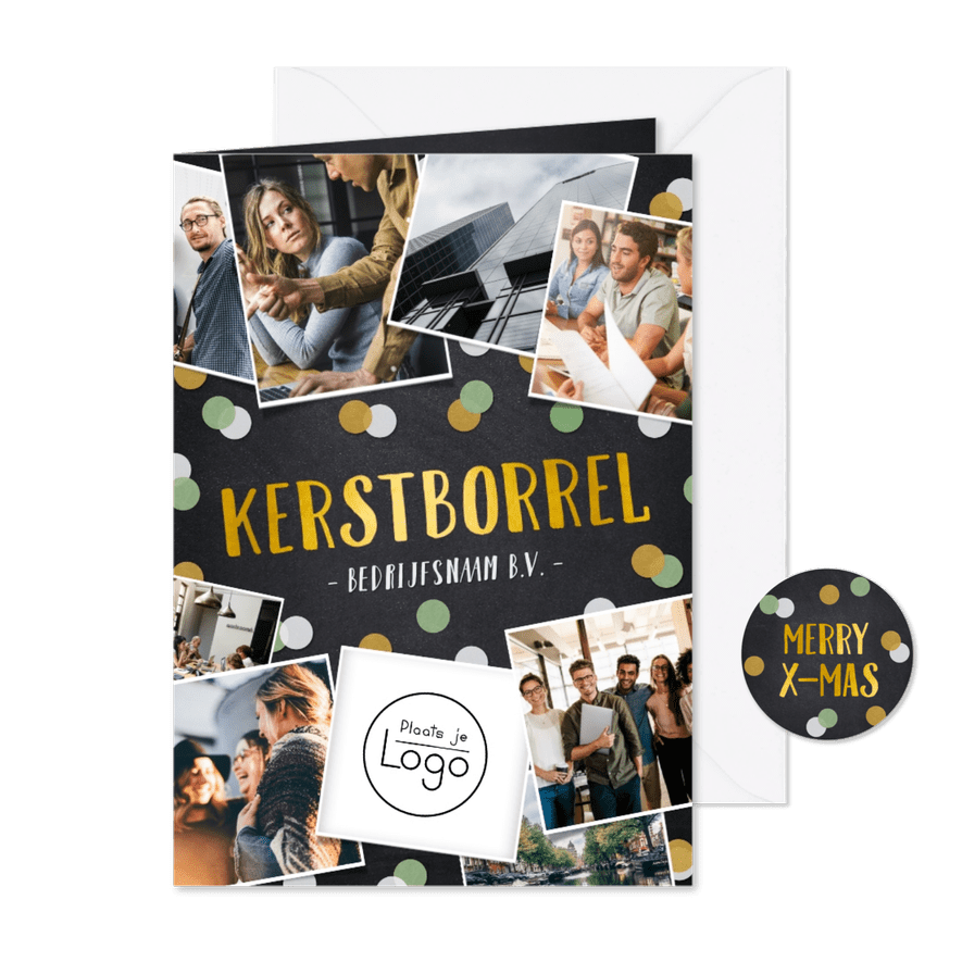 Uitnodiging zakelijk kerstborrel fotocollage - Kaartimpressie