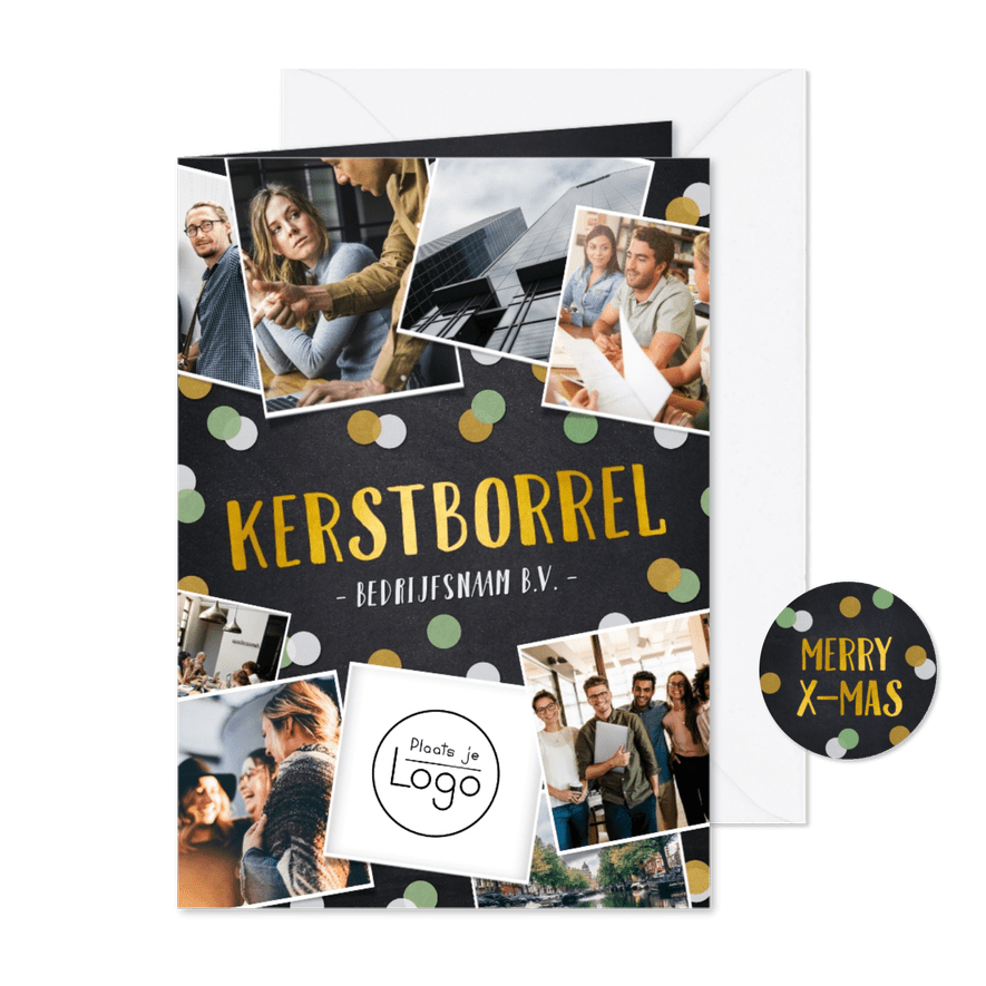 Uitnodiging zakelijk kerstborrel fotocollage - Kaartimpressie