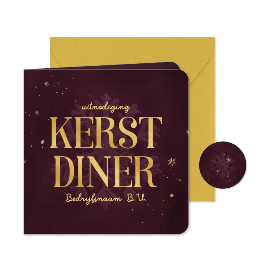 Uitnodiging zakelijke kerst paars sneeuwvlokjes goudlook - Kaartimpressie