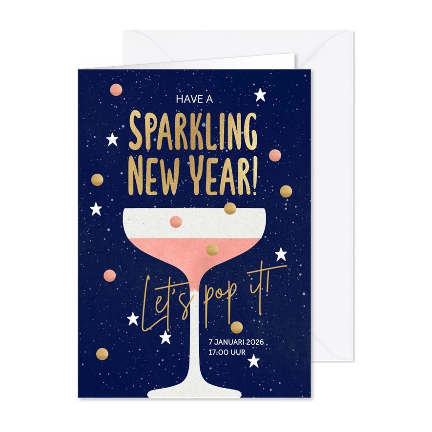 Uitnodiging zakelijke nieuwjaarsborrel kaart champagne - Kaartimpressie