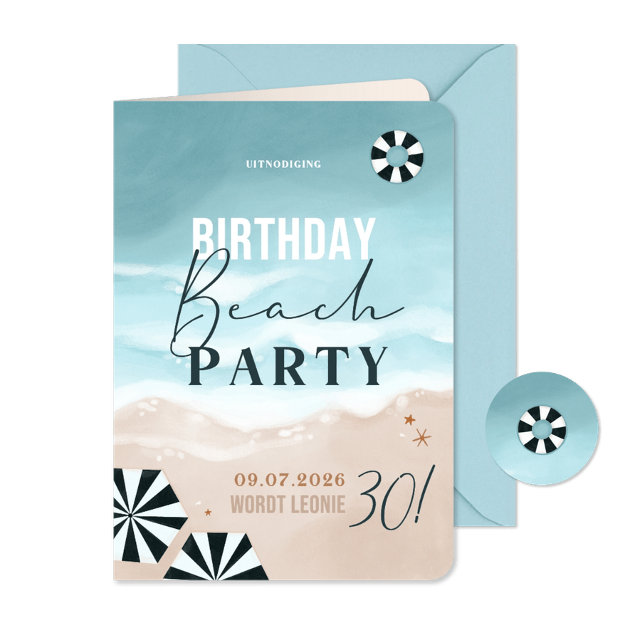 Uitnodiging zee strand beach party verjaardag - Kaartimpressie