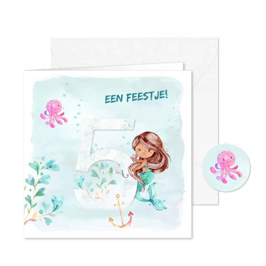 Uitnodiging zeemeermin 5e verjaardag - Kaartimpressie