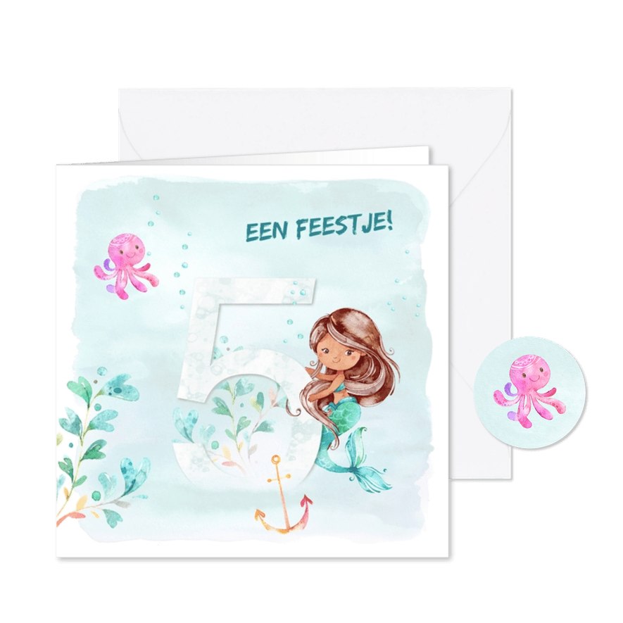 Uitnodiging zeemeermin 5e verjaardag - Kaartimpressie