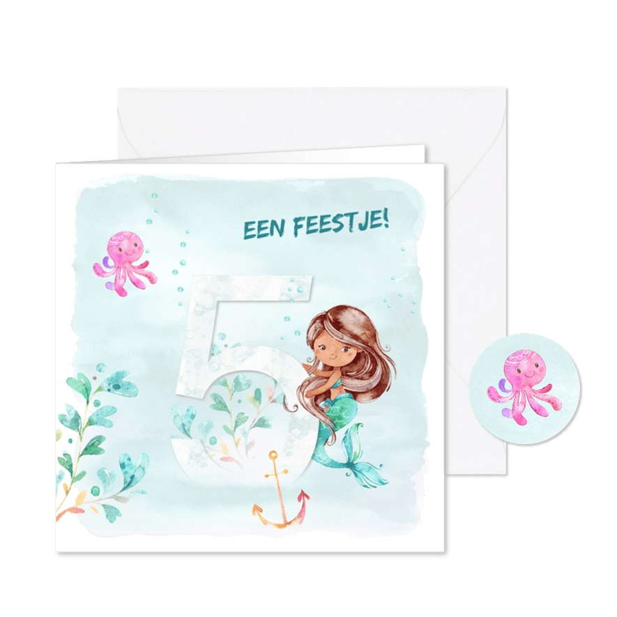 Uitnodiging zeemeermin 5e verjaardag - Kaartimpressie