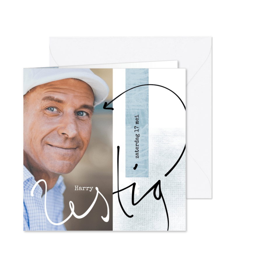 Uitnodiging zestig, modern met foto en geschreven tekst - Kaartimpressie