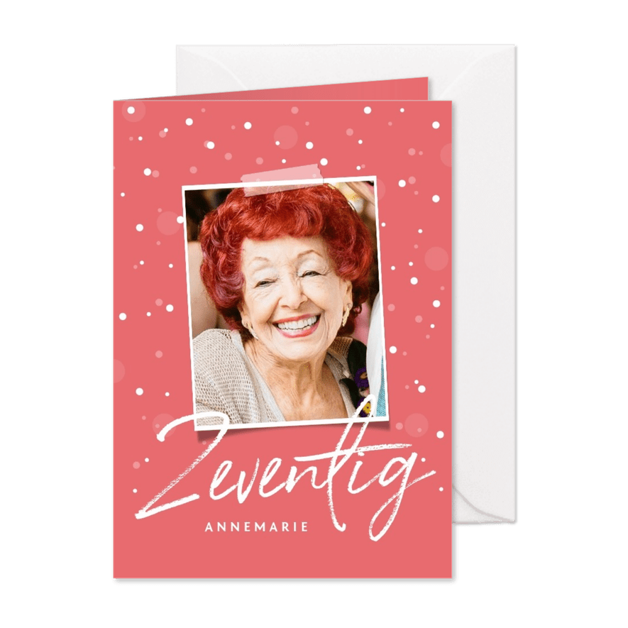 Uitnodiging zeventig stijlvol confetti met foto - Kaartimpressie