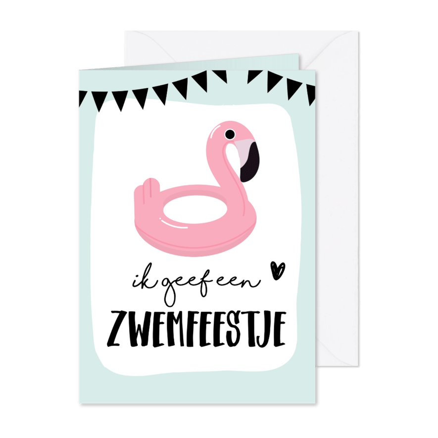Uitnodiging zwemfeestje flamingo - Kaartimpressie