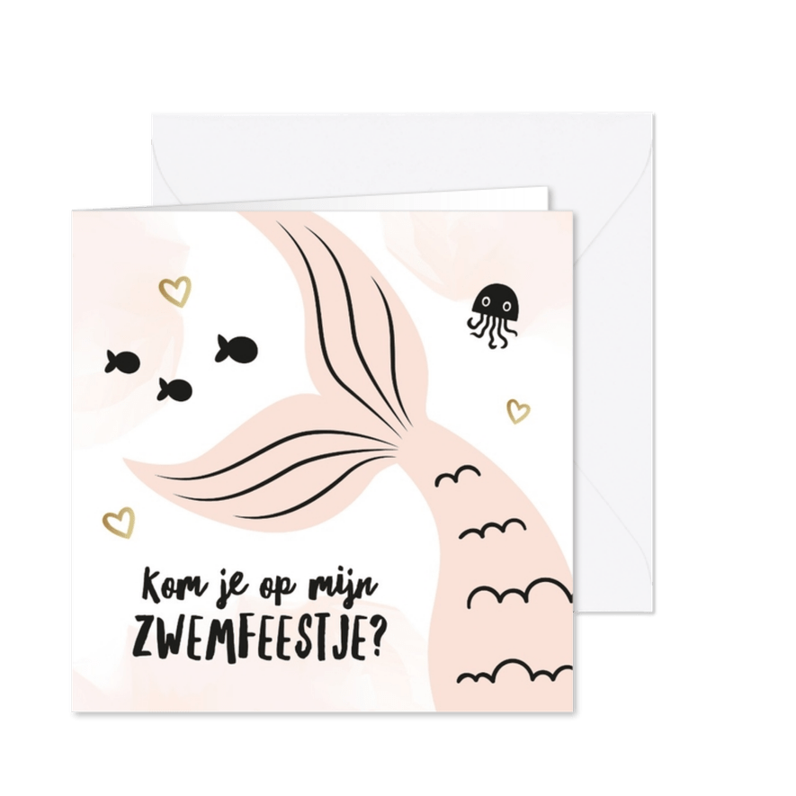 Uitnodiging zwemfeestje zeemeermin - Kaartimpressie