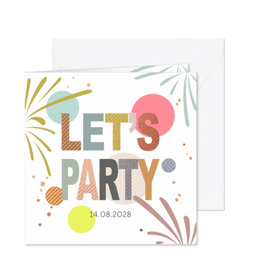 Uitnodigingen Feest - Let's party met bollen en vuurwerk - Kaartimpressie
