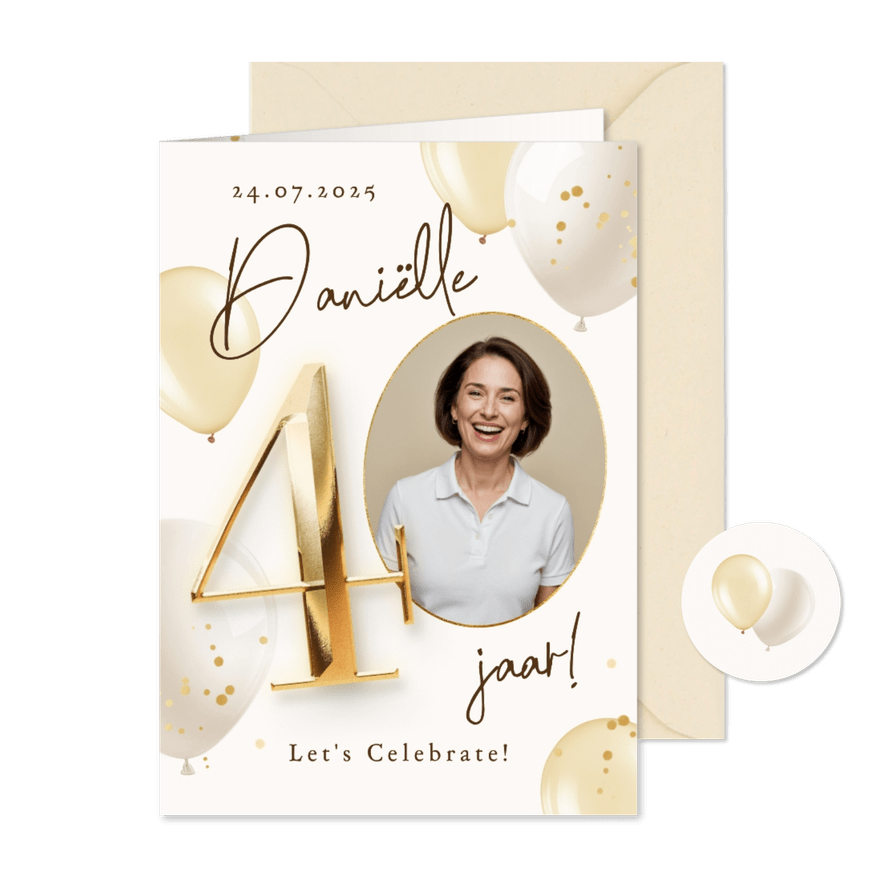 Uitnodigingskaart 40 jaar verjaardag ballonnen foto feest - Kaartimpressie