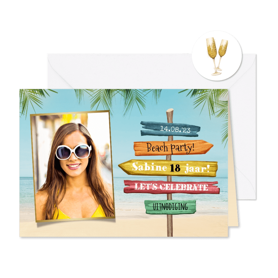 Uitnodigingskaart beach party zomer wegwijzers caribisch - Kaartimpressie