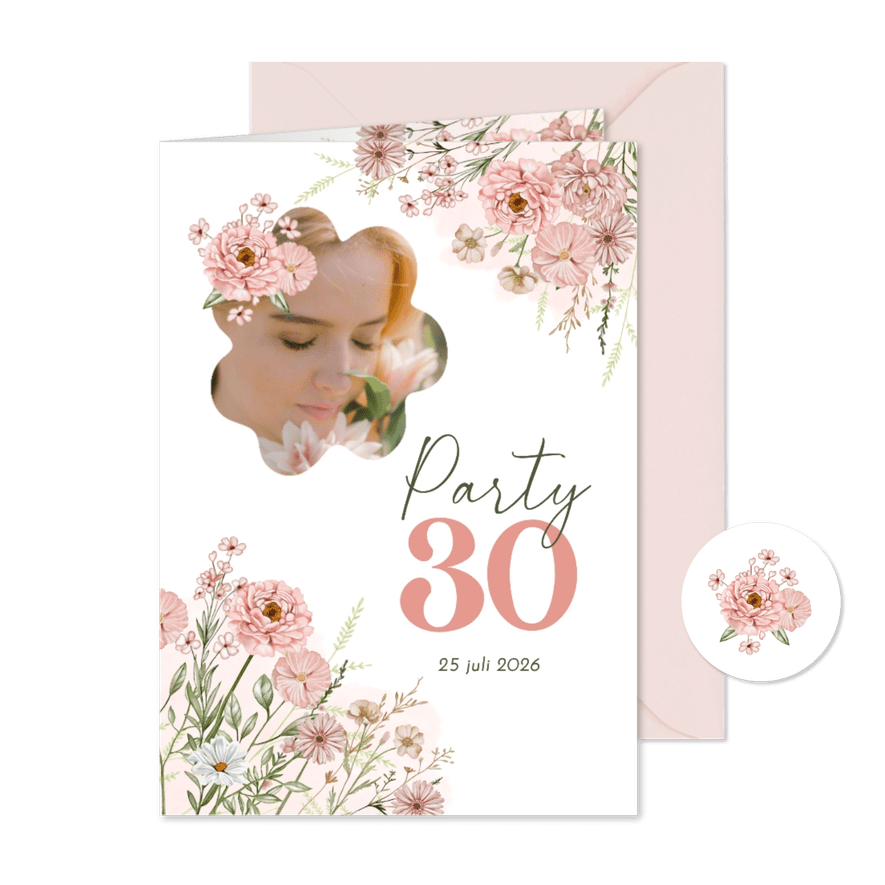 Uitnodigingskaart bloemen in pastel - Kaartimpressie