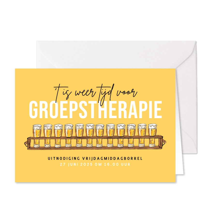 Uitnodigingskaart borrel feestje groepstherapie bier humor - Kaartimpressie