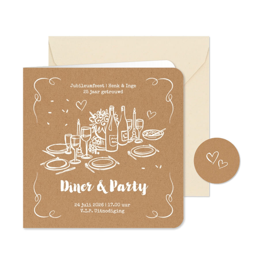 Uitnodigingskaart etentje feestje kraft diner tafel doodle - Kaartimpressie