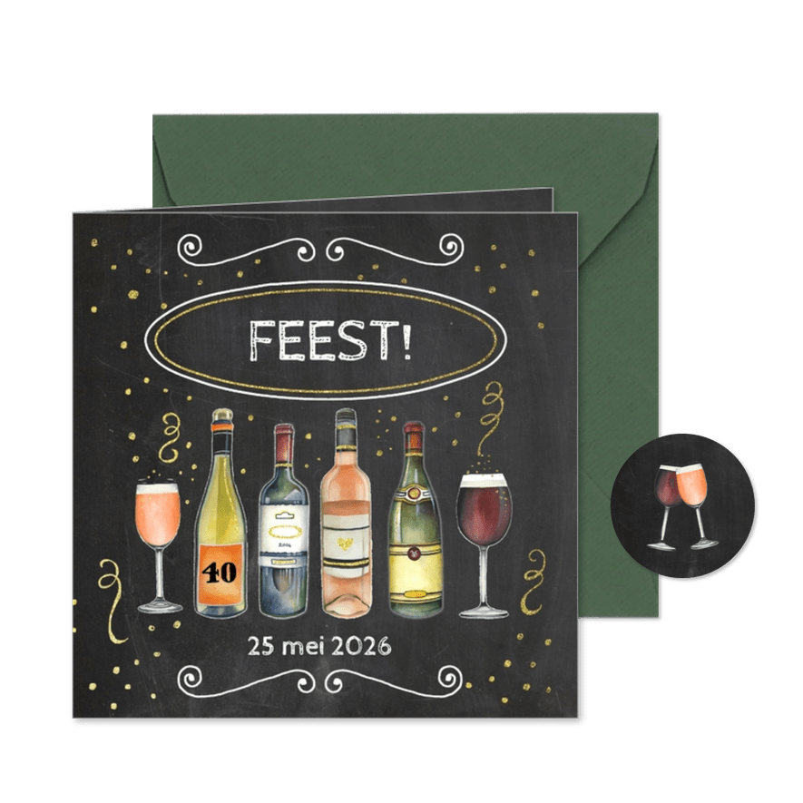 Uitnodigingskaart feest wijn - Kaartimpressie