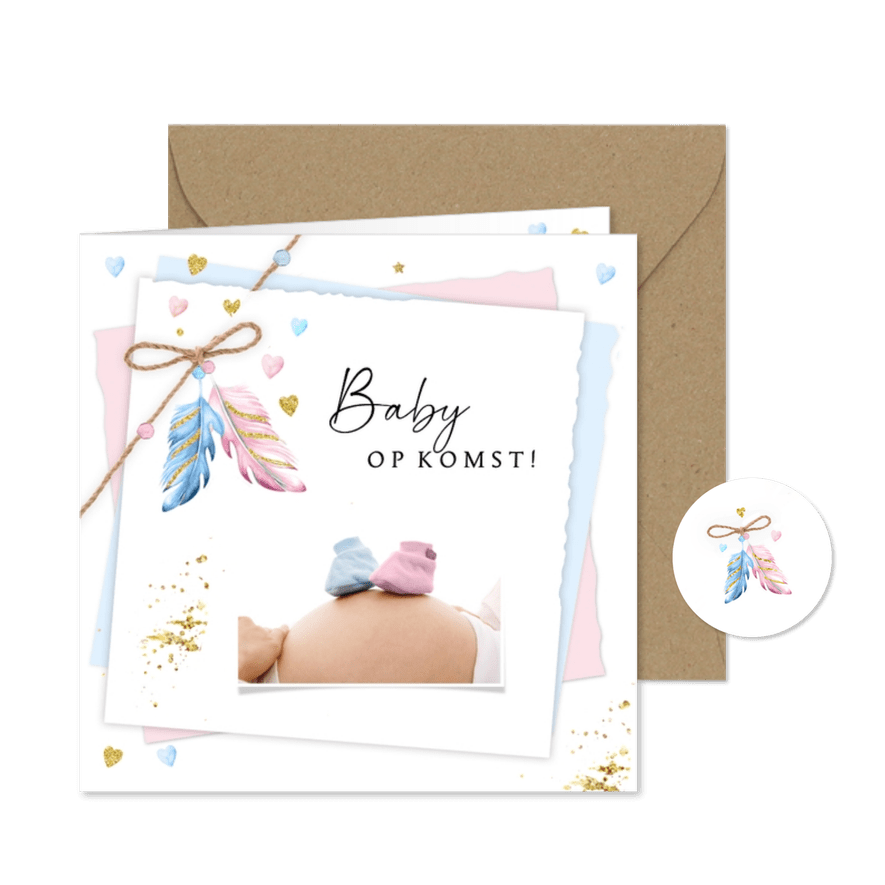 Uitnodigingskaart gender reveal party - Kaartimpressie