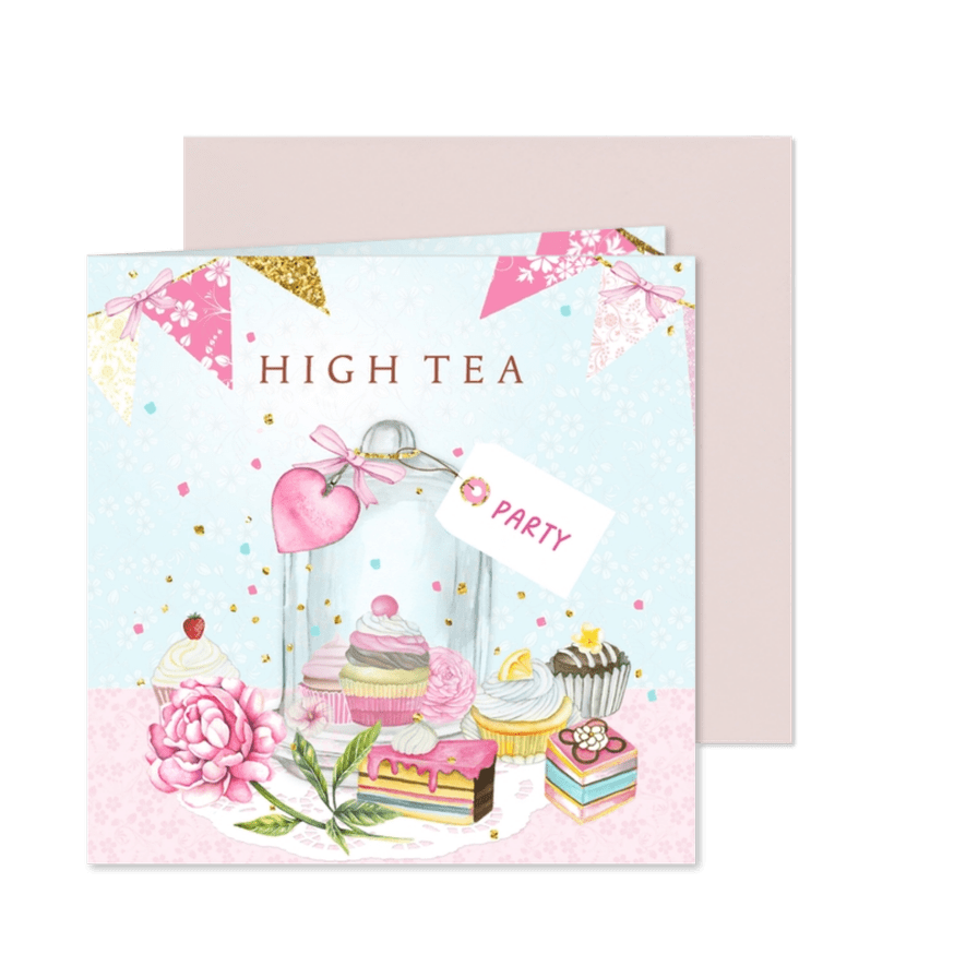 Uitnodigingskaart High Tea stolp taartjes - Kaartimpressie