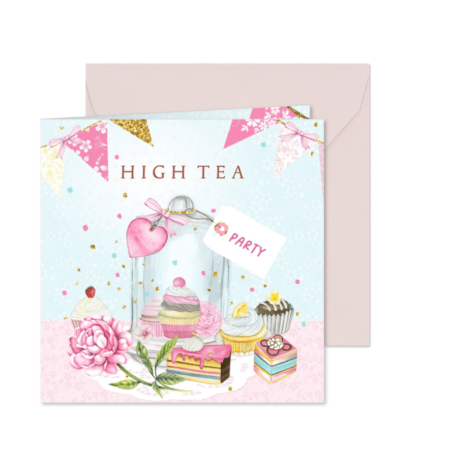 Uitnodigingskaart High Tea stolp taartjes - Kaartimpressie